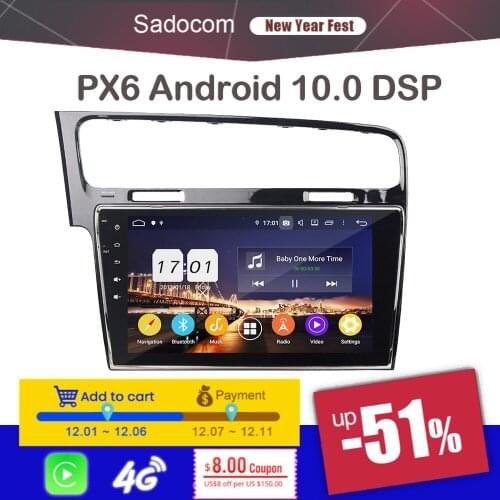 PX6 10.2" DSP TDA7851 Android 10.0 64G 4GB RAM 8core Car DVD Player RDS autoradio wifi car radio For VW Golf 7 2013 2014 2015