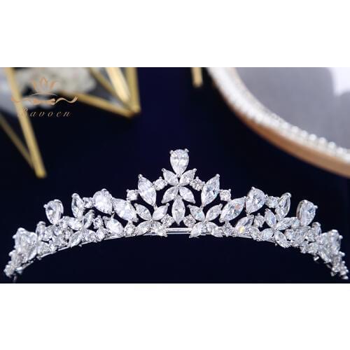 Bavoen European Shinning Zircon Crystal Brides Tiaras Crowns Leaves Wedding Hairbands Bridal Hair Accessories Gifts