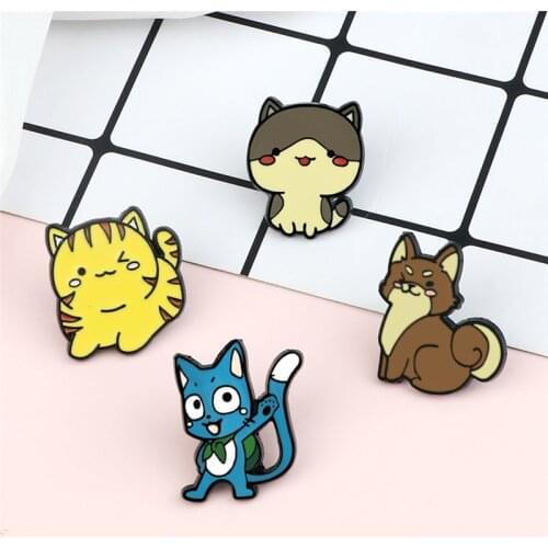 Cute Animal Brooch Pins Cats Kitten Fox Badge Funny Creative Jewelry Custom Metal Button Jeans Shirt Pin Gifts for Children Kids