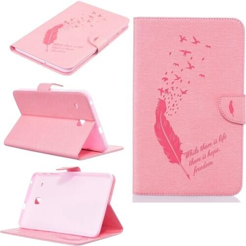 Embossing Feather PU Leather Tablet PC Cases For Samsung Galaxy Tab E 8.0 T377/T375 Flip Tablet Case with Card Holders&Kickstand