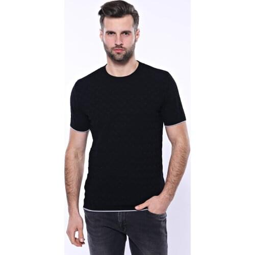 Black Patterned Tricot Knitted T-Shirt