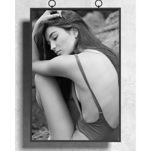 R0338 Black and White Open Back Sling Sexy Beautiful Girl Model Wall Sticker Silk Poster Art Home Decoration