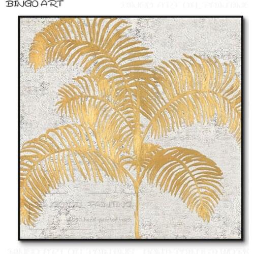Pure Hand-painted High Quality Beautiful Golden Foil Tree Oil Painting on Canvas Handmade Gold Foil Tree Oil Painting for Wall