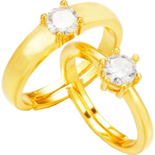 Zircon Ring for Couple 999 Gold Plated Brass Couple Rings Anniversary Engagement Wedding Rings for Women Men Luxury Jewelry Gift