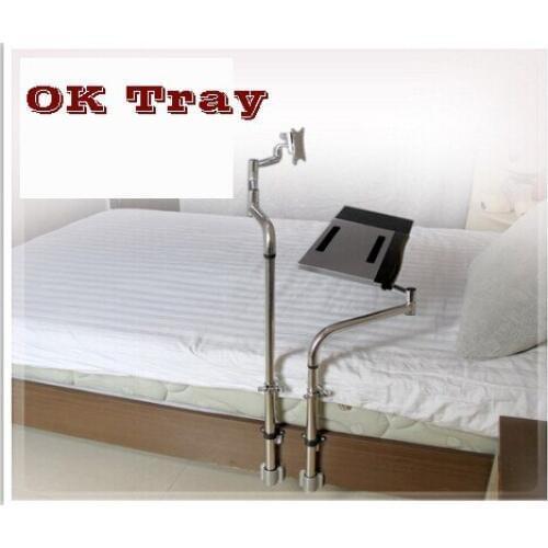 OK730 Tray Bedside Monitor Keyboard Holder Folding 360 Degree Rotation Free Lifting Swivel Tilt TV Mount Bed Edge Clamping