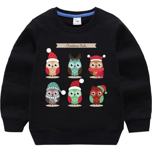 3-8 years Snowman Christmas Girls Sweatshirts for Autumn Warm Hoodies Clothes Animal Owl Print Kids Long Sleeve Shirts