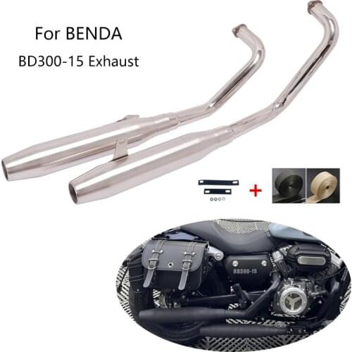For Benda BD300-15 Exhaust Pipe Motorcycle 2 Slip-on Muffler 2 Mid Link Tube 2 Heat Guard Anti-scalding Cloth Stainless Steel