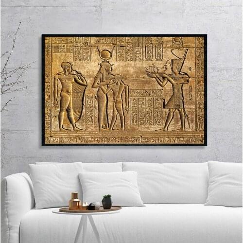 Egyptian Hieroglyphs Fresco Canvas Painting Queen Hatshepsut Temple Stone Carving Pharaoh Ancient Egypt Wall Mural Poster Print