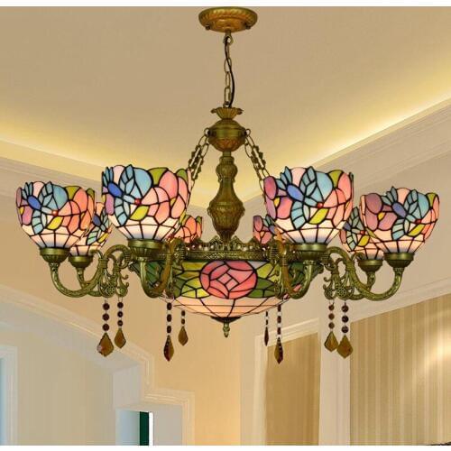 European retro coloured glass living room dining hall crystal pendant lamp club birdie lamp Rose Crystal Pendant Lights 110-240