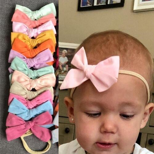 Large 4-inch Fabric bow headbands Baby Girls Cotton Hair bow Soft Nylon Elastic Headband Hairband Hair Accessories Headwear