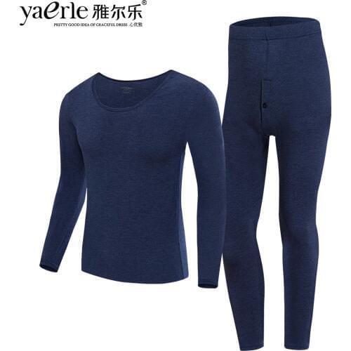 2019 Long Johns Men Heating Fiber Modal Air Warm Thin O-neck Close to Skin Warm Thermal Long Johns Thermal Underwear Tmall Y3