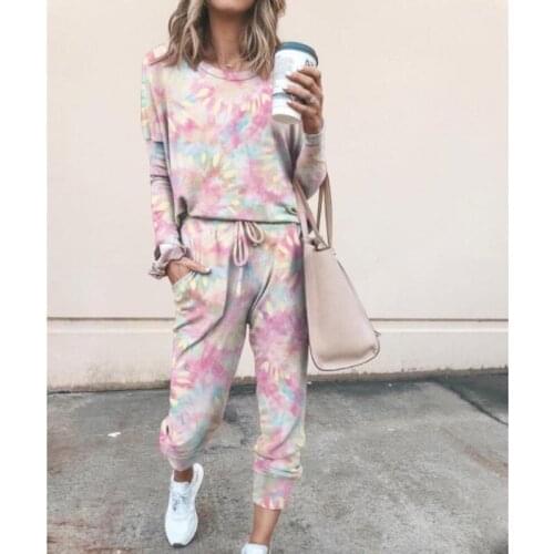 Two Piece Set For Women Clothing Autumn Winter Printing Casual Lounge Wear Long Sleeve T Shirt Top Pockets Pants Suit Sportswear