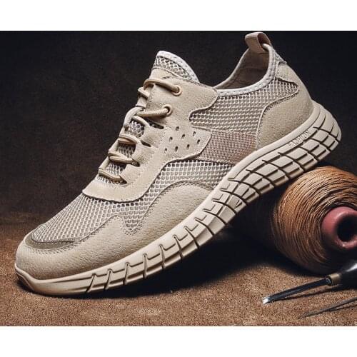 Luxury Genuine Pigskin Men Shoes Mesh Breathable Men Walking Shoes Outdoor Wear Resistant Sneakers Shoes Lace-Up Casual Shoes