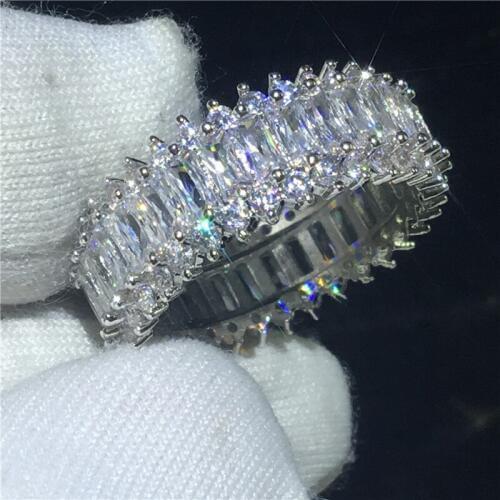 Fashion Tennis Promise ring AAAAA Cz Stone White Gold Filled Statement Party wedding band ring for women Men Finger Jewelry