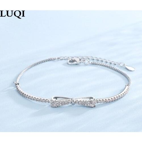Fashion Womens S925 Silver Platinum-Plated Bowknot Micro-Inlaid Zircon Temperament Bracelets HB102