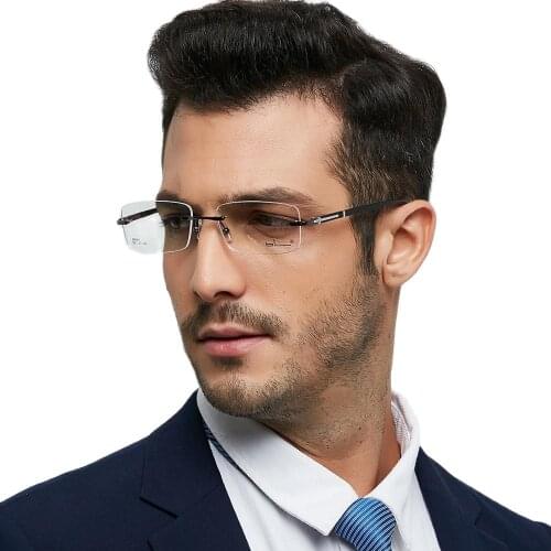 EOOUOOE Men Rimless Glasses Metal TR90 Eyewear Male Clear Glasses Oculos De Grau Myopia Optical Oculos Gafas Opticas Frame