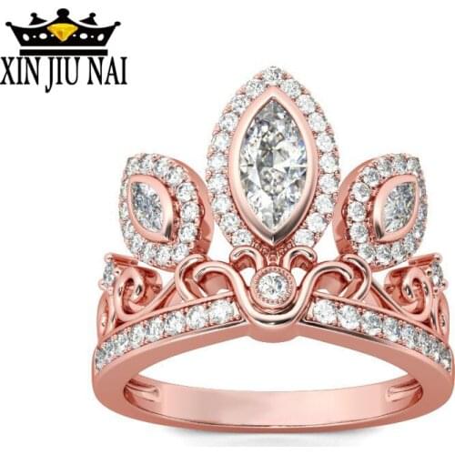Cubic Zirconia Rose Gold Color Crystal CZ Wedding Rings Crown Indian Jewelry for Women Girls Leaves Gift Drop Shipping Gift