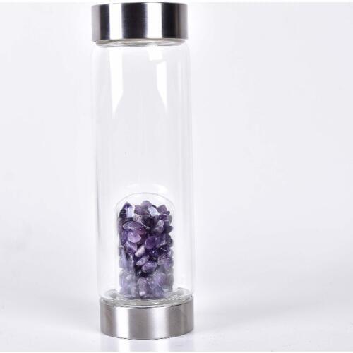 Wholesale Best Sellers Natural Amethyst crystal Gemstone Gravel Crystal Point Glass Infused Water Bottle