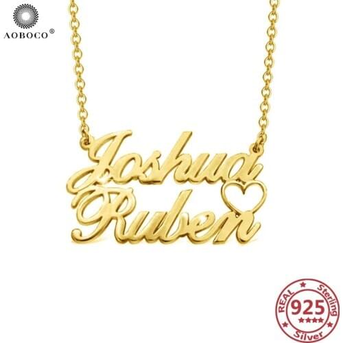 AOBOCO Customize Name Necklace 925 Sterling Silver DIY Name Necklace Pendant Couples Gift Personalized Letter Necklaces Jewelry