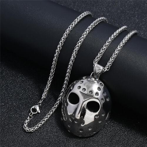 Friday the 13th Jasons Mask Horror Mens Stainless Steel Pendant Necklace with Chain 24inch Men Jewelry