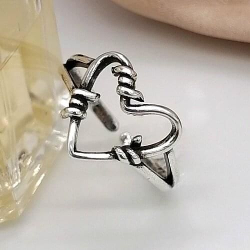 Simple Love Heart Ring Originality Woman Retro Adjustable Opening Ring Valentines Day Gift