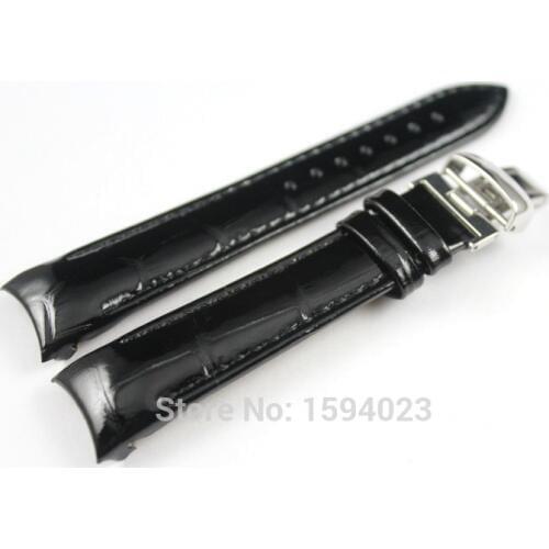 18mm (Buckle16mm) T035210A T035207 High Quality Silver Butterfly Buckle + Black Genuine Leather Watch Bands Strap For T035