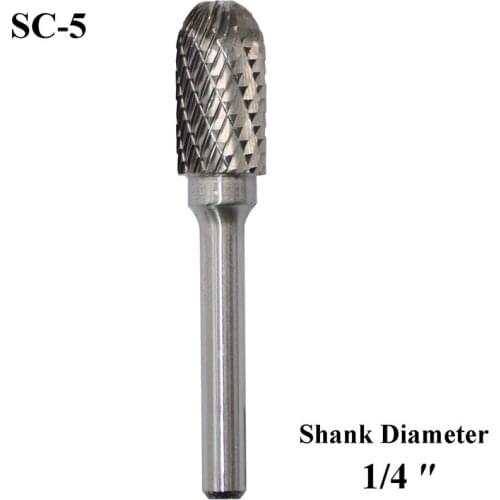 SC-5 Tungsten Carbide Burr Rotary File Cylindrical Shape with Radius End Double Cut with 1/4'Shank for Die Grinder Drill Bit