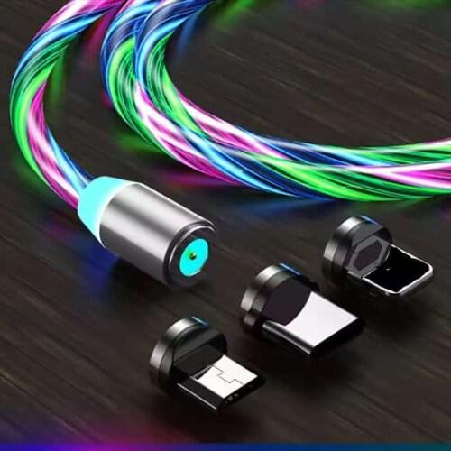 Mobile Phone Cable Magnetic Flow Luminous Lighting Charging Cord Charger Wire 1M-2M For Samaung Iphone Ipad LED Micro USB Type C
