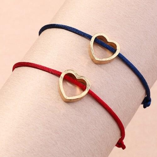 Blue Red Rope Bracelet for Women Minimalist Heart Charm Pulseras Men Handmade Bracelets Couple Bangles Lovers Jewelry Love Gift