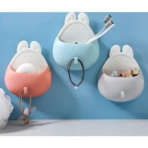 Rabbit Drain Storage Box Room Organizer Wall Shelf Bathroom StorageToiletries Toothbrush Rack Cartoon Hooks Household Items