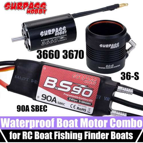 SURPASS HOBBY 3660 3670 Brushless Motor 90A SBEC 2-6S ESC with 36-S Water Cooling Jacket Waterproof Combo for 800-1000mm RC Boat