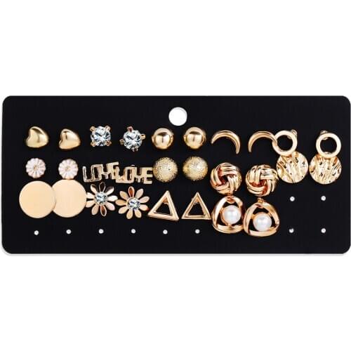 Yobest 14pairs Earrings Mixed Styles Rhinestone Sun Flower Geometric Animal Plastic Stud Earrings Set For Women Girls Jewelry