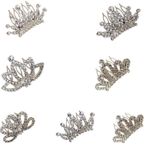 Children Girls Glitter Rhinestone Crown Hairgrip Princess Bow Small Hairpin Mini Tiara Hair Comb Clips Women Wedding Party Favor