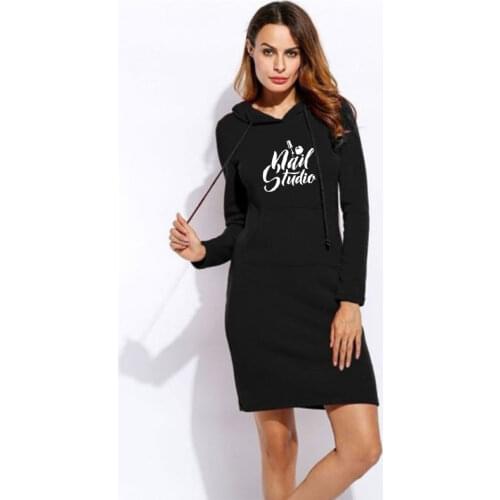 2020 Beauty Salon Nail Art Manicure Pedicure Printed Women Hooded long Sleeve Girls female Sexy Dress Clothing Bodycon Dresses