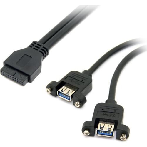 Zihan USB 3.0 Dual Ports Female Screw Mount Type to Motherboard 20 Pin Header Cable High Quality Black Color