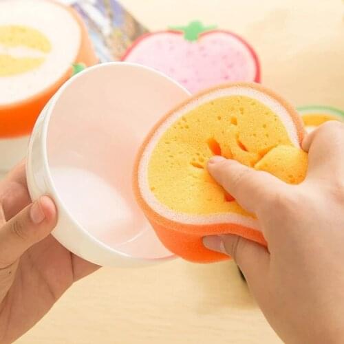 1/2/3 Pcs Cute Scrub Sponge Fruit Pattern Dish Scrubber Household Cleaning Sponges Thicken Scouring Pads