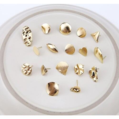 10pcs Korean Fashion Women Accessories Copper Stud Earrings Irregular Round Triangle Heart-shaped Geometric Earrings Diy Jewelry