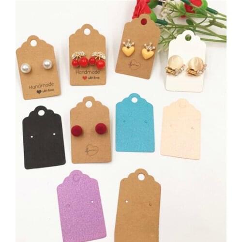 100PCS 5x3cm Earring Display Cards Kraft Paper Brown Tags Holder Cardboard for DIY Jewelry Earring Hanging Ear Studs Accessories