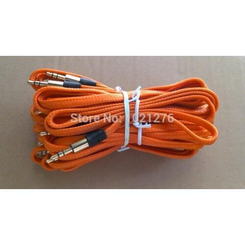 100pcs 3.5mm to 3.5mm male-male audio AUX cable Fabric flat aux cable gold jack for iPhone Samsung 10 colors from flyinghigher