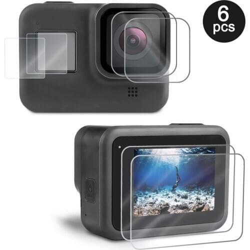 2 Sets (6pcs) Tempered Glass Ultra Clear Screen Lens Protector Film Action Camera Accessories for GoPro Hero 8 Black Camera