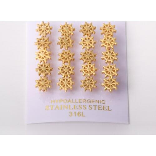 316L Stainless Steel 12 Pairs/lot Rudder Earrings Gold/Silver Color Screw Type Gold Color Stud Earring for Women Gift Jewelry