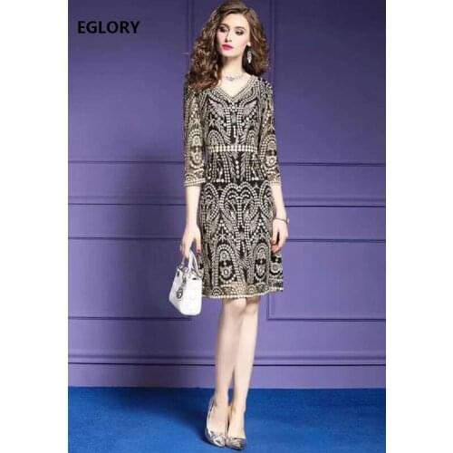 3XL Dress Vestidos De Fiesta 2020 Summer Women V-Neck Allover Exquisite Embroidery 3/4 Sleeve Bodycon Black Red Blue Dress Event