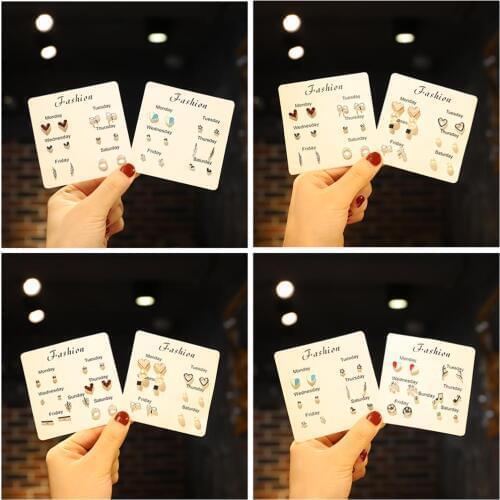 6Pairs Fashion Korean Stud Earrings Set For Women Statement Heart Star Snowflake Rhinestone One Week Earring Gift Brincos