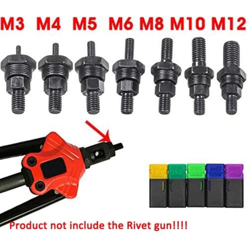 7PCS Metric M3 M4 M5 M6 M8 M10 M12 Rivet Nut Gun Mandrel and Nose Piece Riveter Tip Spare Part