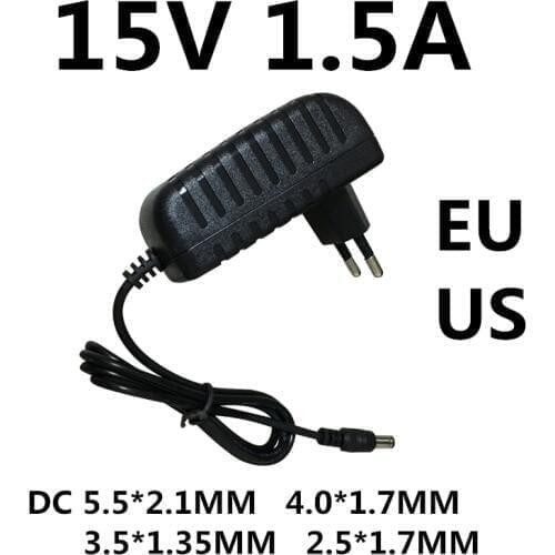 1PCS AC DC Adapter DC 15V 1.5A 1500MA AC 100-240V Converter Adapter 15 V Volt Charger Power Supply EU US Plug Black DC 5.5*2.5MM