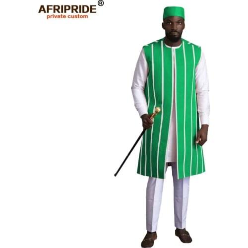 African Clothing for Men 4 Piece Set Outfits Dashiki Ankara Coats Shirts Pants Tribal Hat for Wedding Evening AFRIPRIDE A2016004