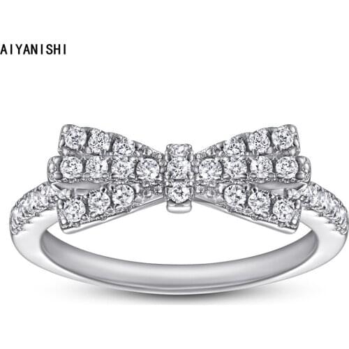 AIYANISHI 925 Sterling Silver Band Ring for Women Bow Tie Band Rings Shiny Office Lady Versatile Finger Band Ring for Women