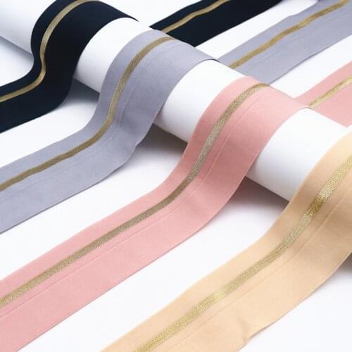 40mm Fold Over Elastic Band Nylon Gold Stripe Webbing Waist Band Rubber 4cm Wide DIY Sewing Belt Underwear Dress Lace Trim 1M