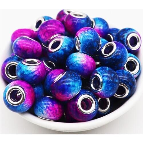 10Pcs Mix Gradient Color Murano Glass Crystal Large Hole European Beads Spacer fit Pandora Charm Bracelet for DIY Jewelry Making