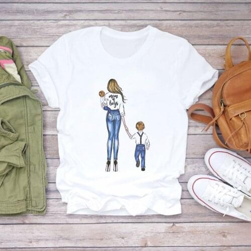 Kawaii Cute Mom Women T-shirts Harajuku Parent-child Outfit Printed Oversized T-shirt Mama Summer T-Shirts With Short Sleeve Top